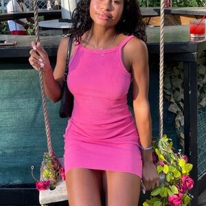 Hot pink ribbed mini dress